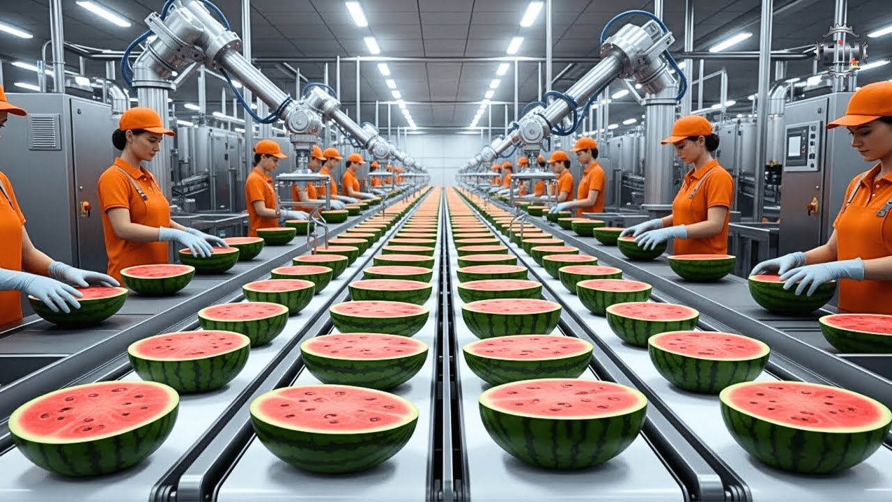 Inside a Modern Watermelon Processing Plant: From Whole Melons to Sweet Red Juice (Full Process)