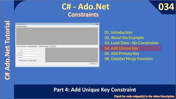 Ado.Net Constraints | Part 4 - DataTable Unique Constraint | Ado Net Tutorial #034