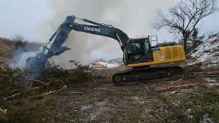 Burning Trees with John Deere Excavator