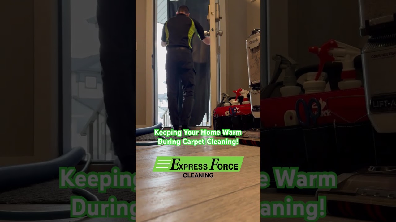 Professional Carpet Cleaning using our temporary door seal to keep your home warm! 