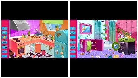 Doll House Cleaning Game For Girls/ Cleaning washroom And Kitchen