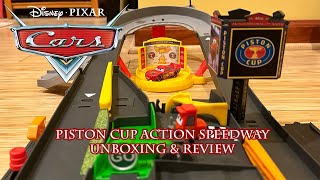 Disney Pixar Cars Piston Cup Action Speedway Playset With Lightning Mcqueen Unboxing & Review 2023