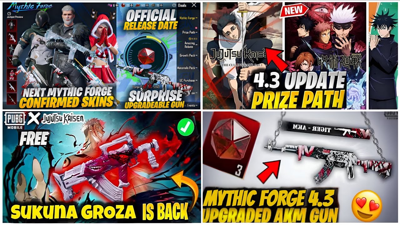 🔴NEXT MYTHIC FORGE BGMI 4.3😍| NEXT PRIZE PATH IN BGMI 4.3😱JUJUTSU KAISEN PRIZE PATH & GROZA GUN 4.3✅