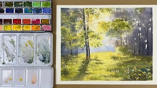 Creating Light Effects in Morning Forest with Watercolors