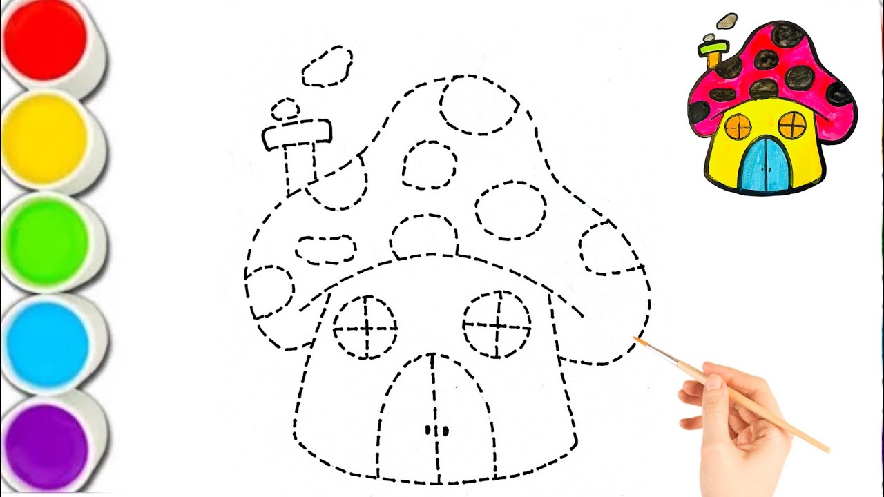 Easy House drawing, Painting and coloring for kids, How to Draw a House easy with tree