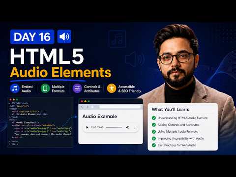 HTML Audio Tag Tutorial 2026 🚀 | Day 16 | Audio Tag, Controls & Multiple Formats  #html5 #html2026