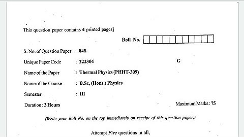 Thermal Physics Paper-6 | Question Paper Sem-3 | BSc. Physics hons.| Delhi University #BSc #DU #CBCS