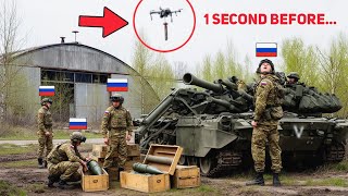 FPV Drone Hits Russian 2S4 Tyulpan 240mm Mortar While Ammo Is Being Loaded!