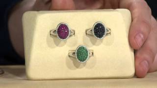 Ruby, Emerald or Sapphire Sterling Silver Oval Pave' Ring 0.75 cttw on QVC