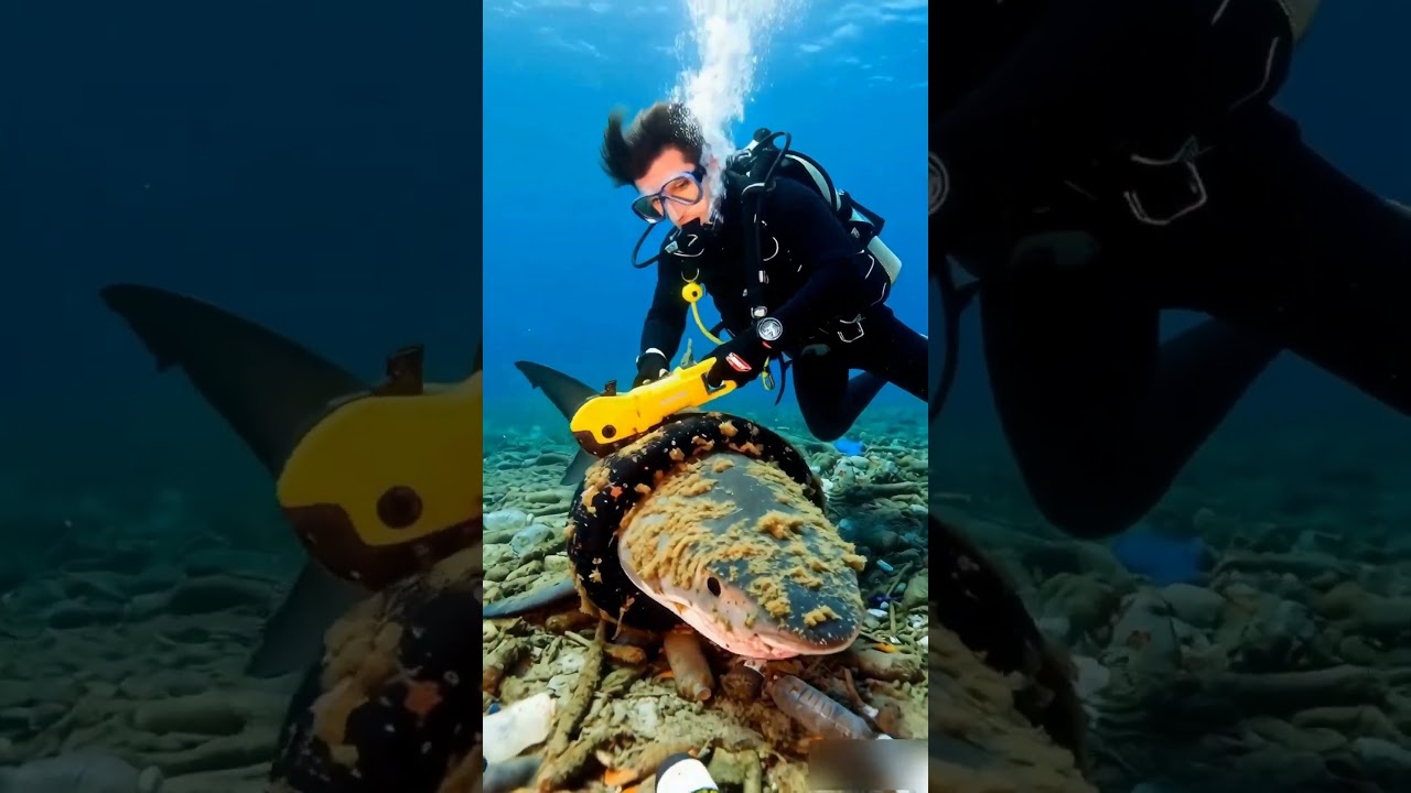 Diver Rescues Shark from Rubber Tire 