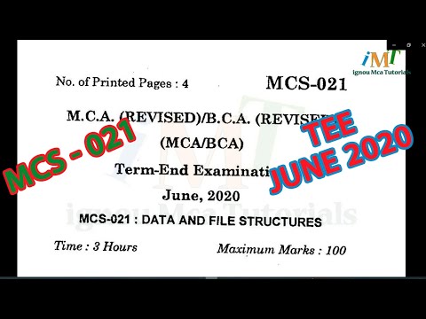 mcs 21 previous year question june 2020  | IGNOU MCA/BCA | MCS 021 - DATA AND FILE STRUCTURE