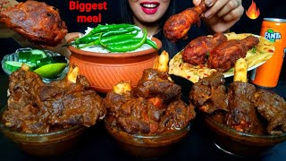 ASMR:EATING SPICY HUGE QUANTITY MUTTON KOSHA,SPICY CHICKEN FRY,CHEESE CREAM PASTA,RICE#hungrygirl