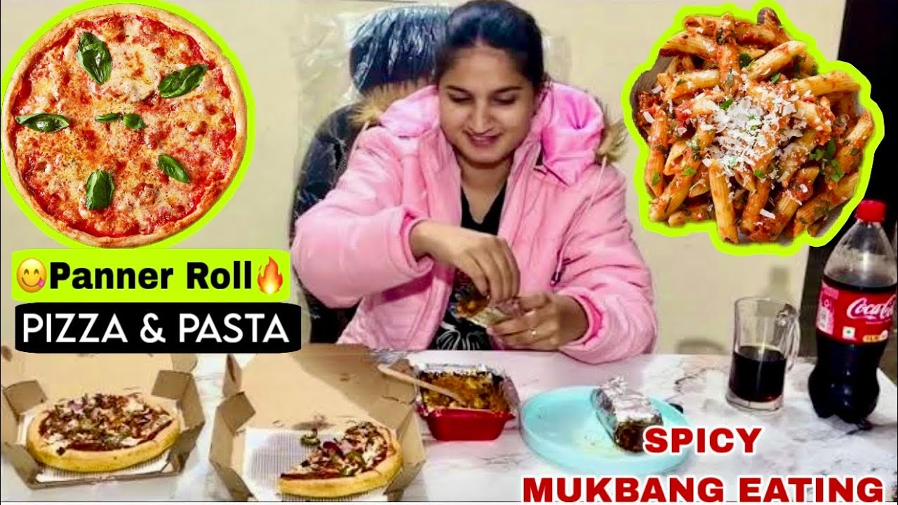 Pizza, Pasta spicy🔥Panner Roll with Coke MUKBANG asmr Eating Foods 