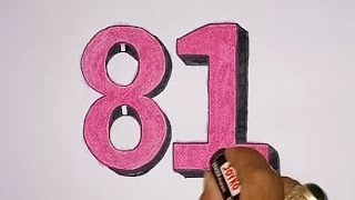Menggambar 3d angka 81| Cara mudah dan simpel menggambar angka 81 3d sederhana