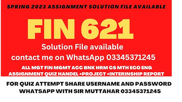 fin 621 Assignment Solution Spring 2023