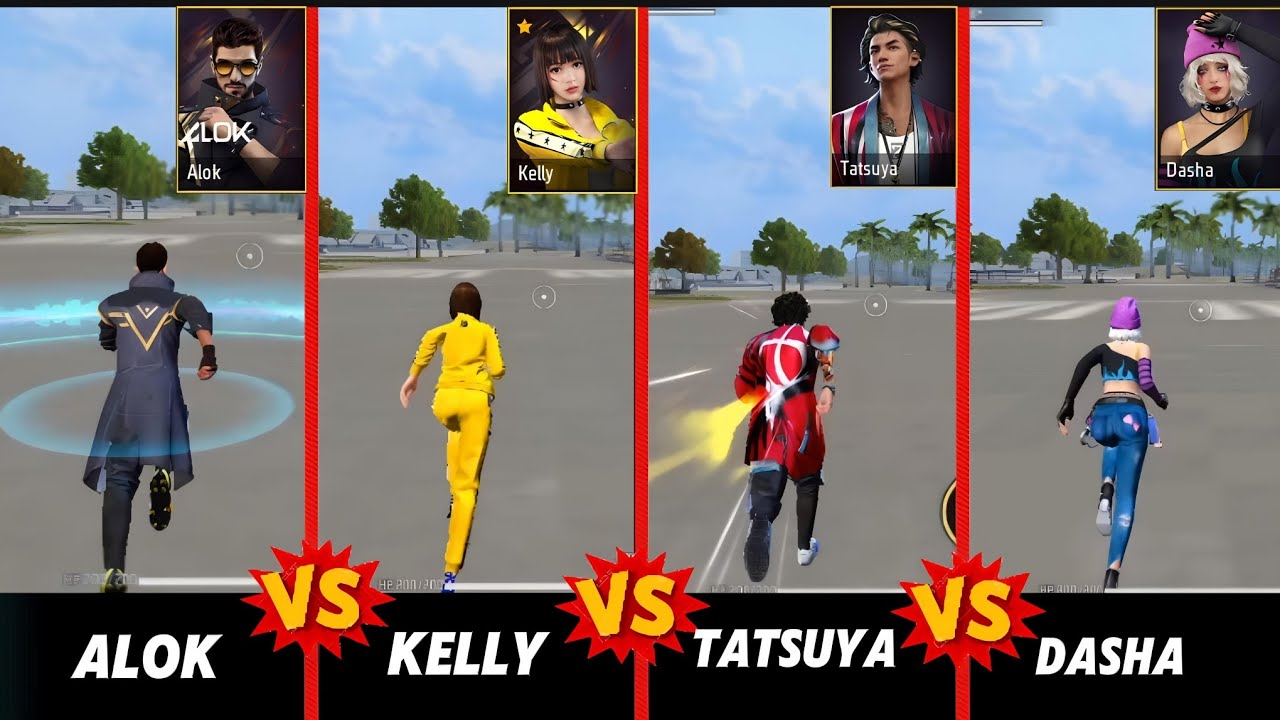ALOK VS KELLY VS TATSUYA VS DASHA SPEED TEST FREE FIRE // GARENA FREE FIRE 🔥