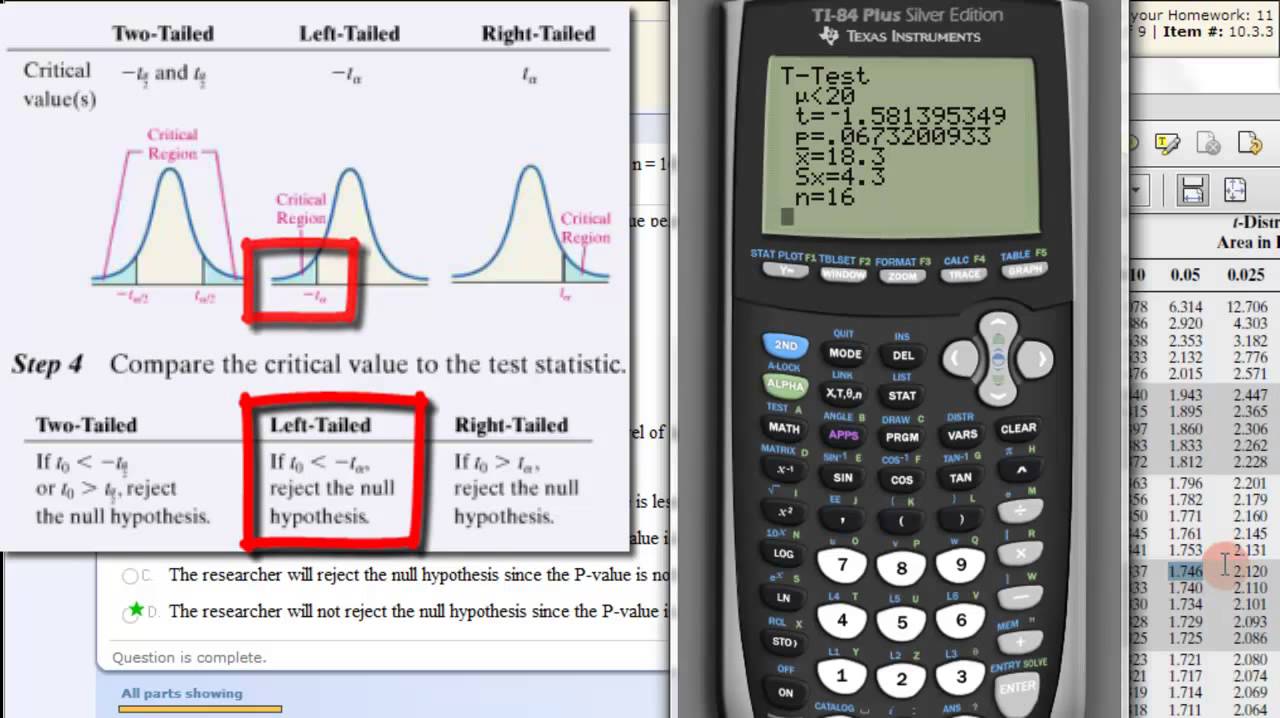 Hypothesis Testing Population Mean - TI83 TI84 Calculator 