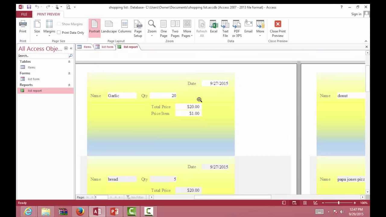 microsoft access recipe database 2007