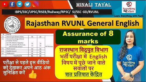 RVUNL A.En/ J.En Fully solved Previous Year Paper |Important MCQS for English Section| #RVUNL#RSEB