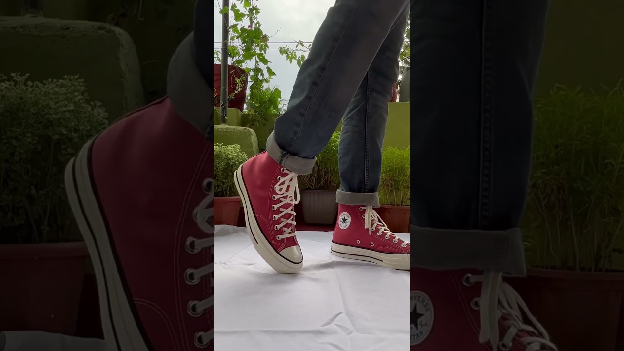 Trying on Converse Chuck 70 High Seasonal Colour 2023 ReD Enamel Red Unisex RHUBARB/PIE/ EGRET/BLACK