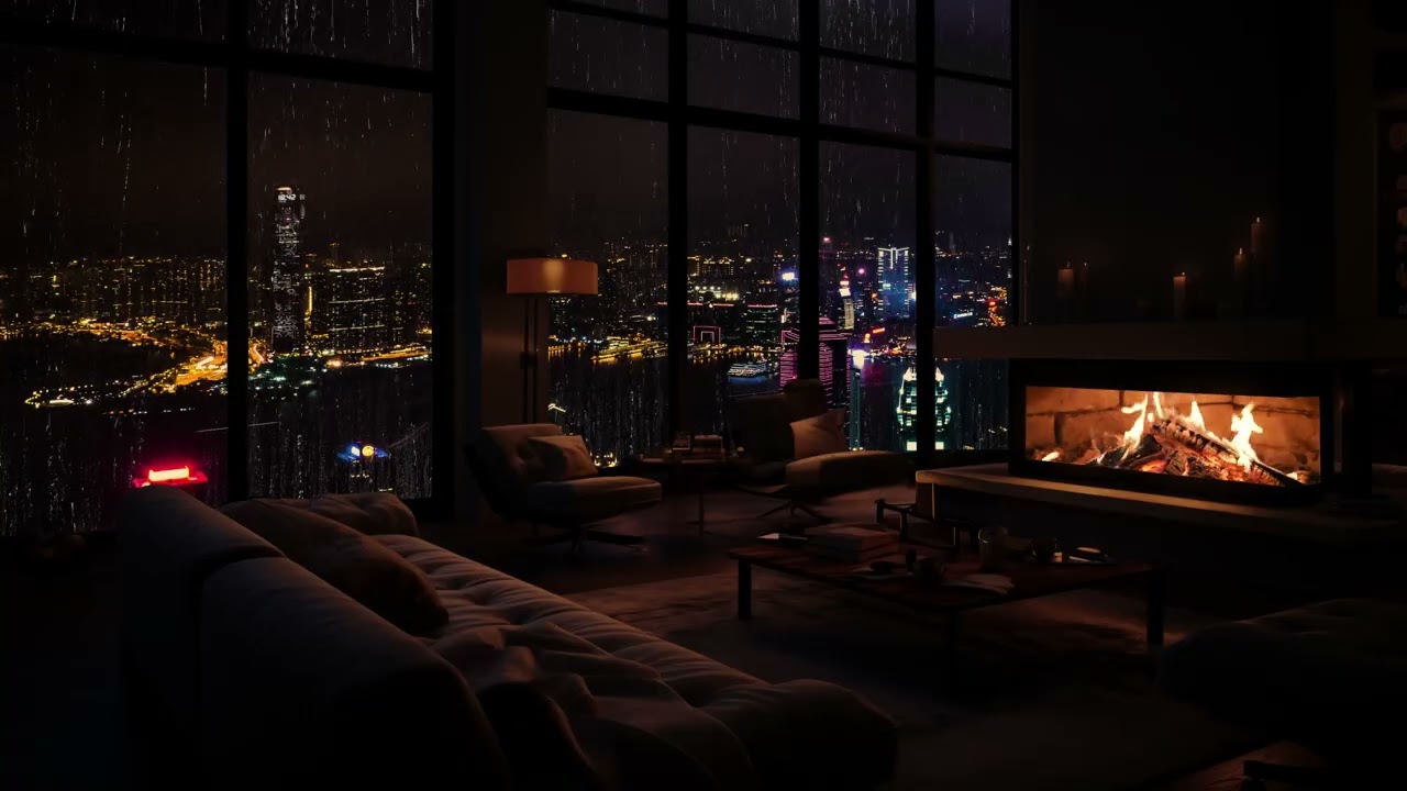 Schlaf gut: Regen- und Kamingeräusche in einem traumhaften Stadtschlafzimmer 🌙🔥🛌