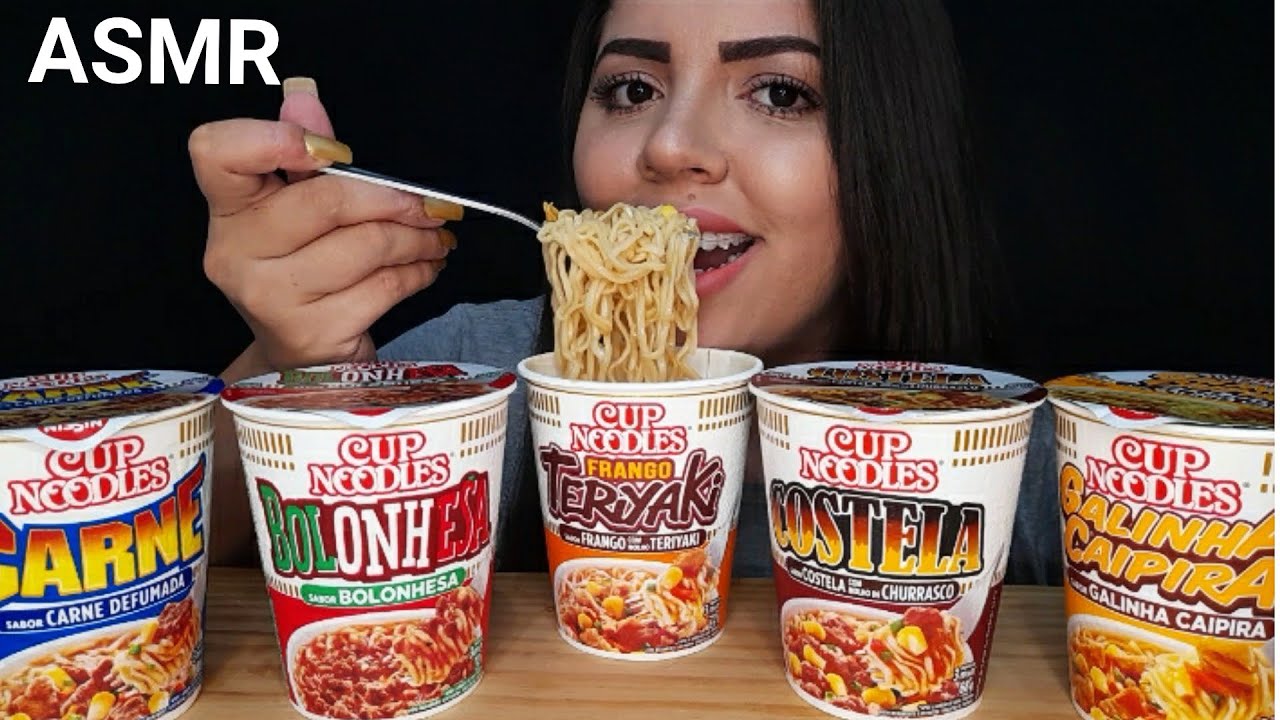 ASMR COMIDA - CUP NOODLES DE VÁRIOS SABORES (MUKBANG) SONS DE MASTIGAÇÃO