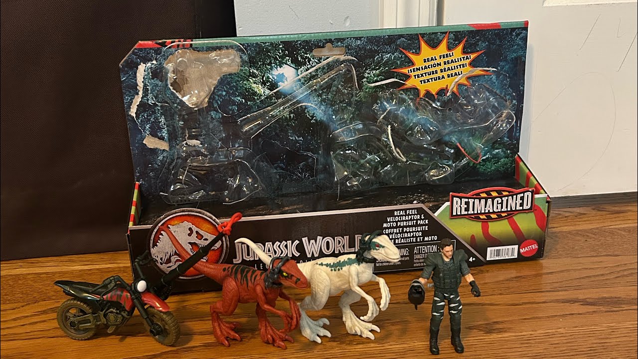 Jurassic World Legacy Collection Reimagined Real Feel Velociraptor & Moto Chase Pack FIGURE UNBOXING