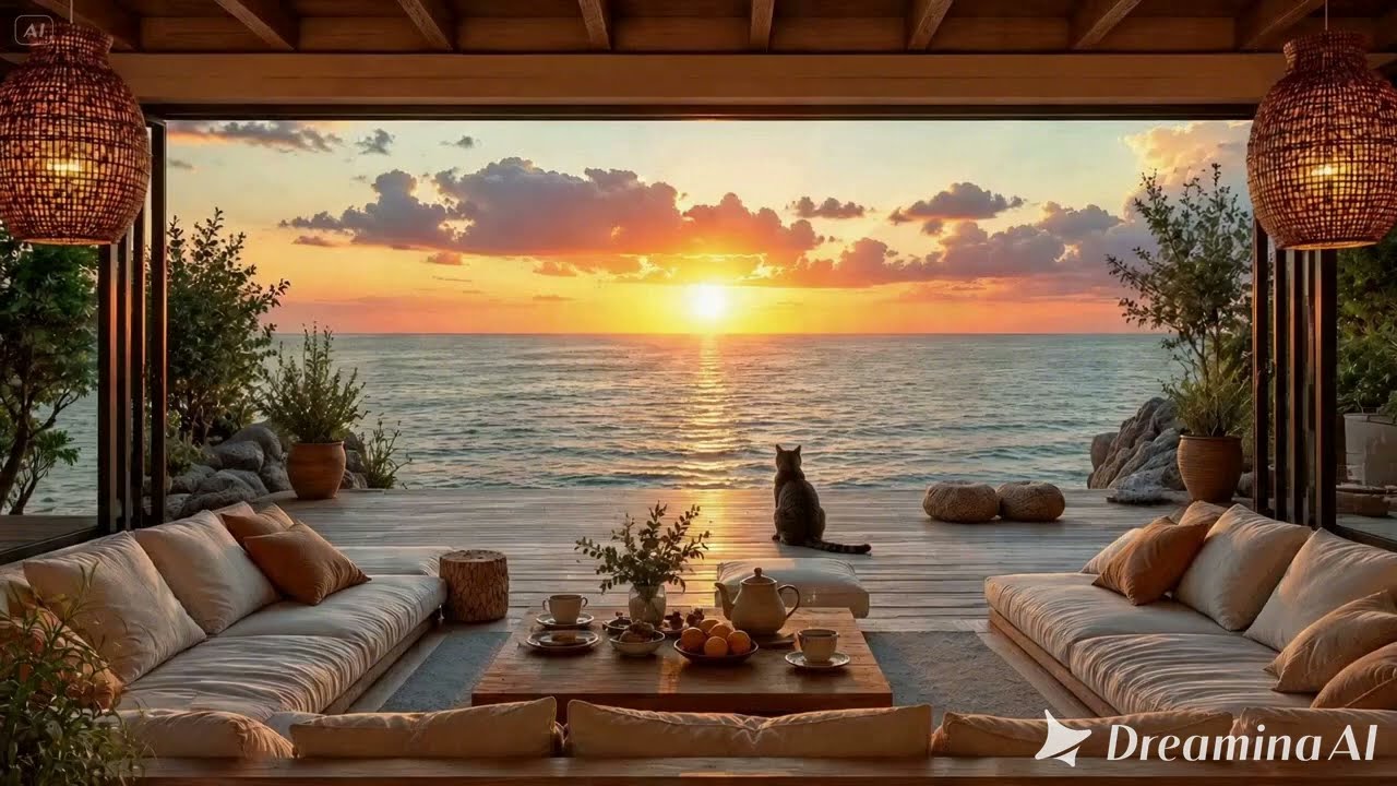 From the living room, the sunset sank into the sea.