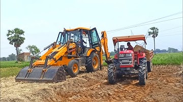New Jcb 3dx Backhoe Loader Machine Loading Red Mud InMahindra YUVO 575 DI Tractor Jcb Tractor Video