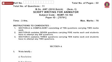 MSC AMT 1ST SEM SCRIPT WRITING FOR ANIMATOR DEC 2018 | PTU