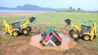 Ashok Leyland And Scania Truck Accident Pulling Out Jcb Backhoe Jcb 3Dx Plus ? Cartoon Video | Cstoy