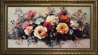Antique Roses Bouquet, Vintage Oil Painting 4K | Gold Framed Art Screensaver for TV screenshot 5