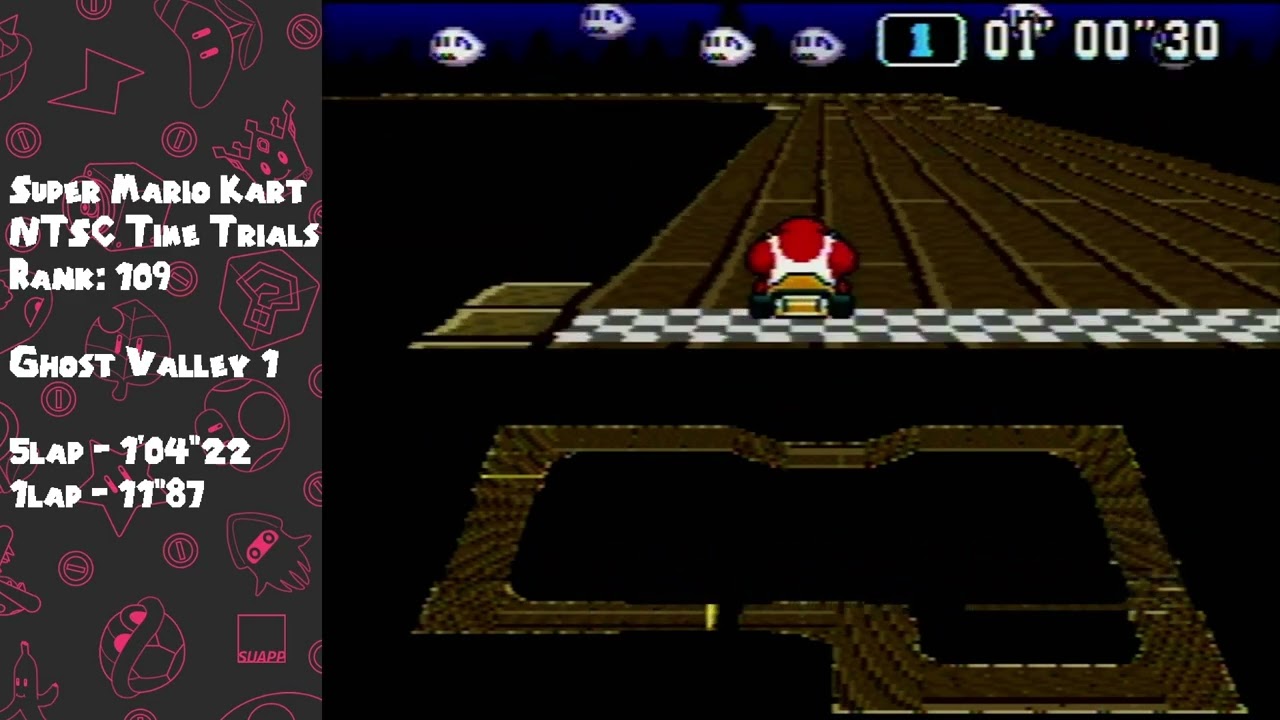 [SMK NTSC] Ghost Valley 1 5lap 1'00"32 | 1lap 11"80