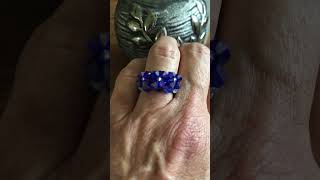 Celebrity Blue Bling Ring , cute simple little right angle weave ring ,quick handmade beaded jewellery project Profile