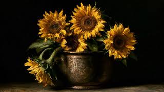 Golden Sunflowers in Rustic Pot | Frame TV Art | 1 Hour