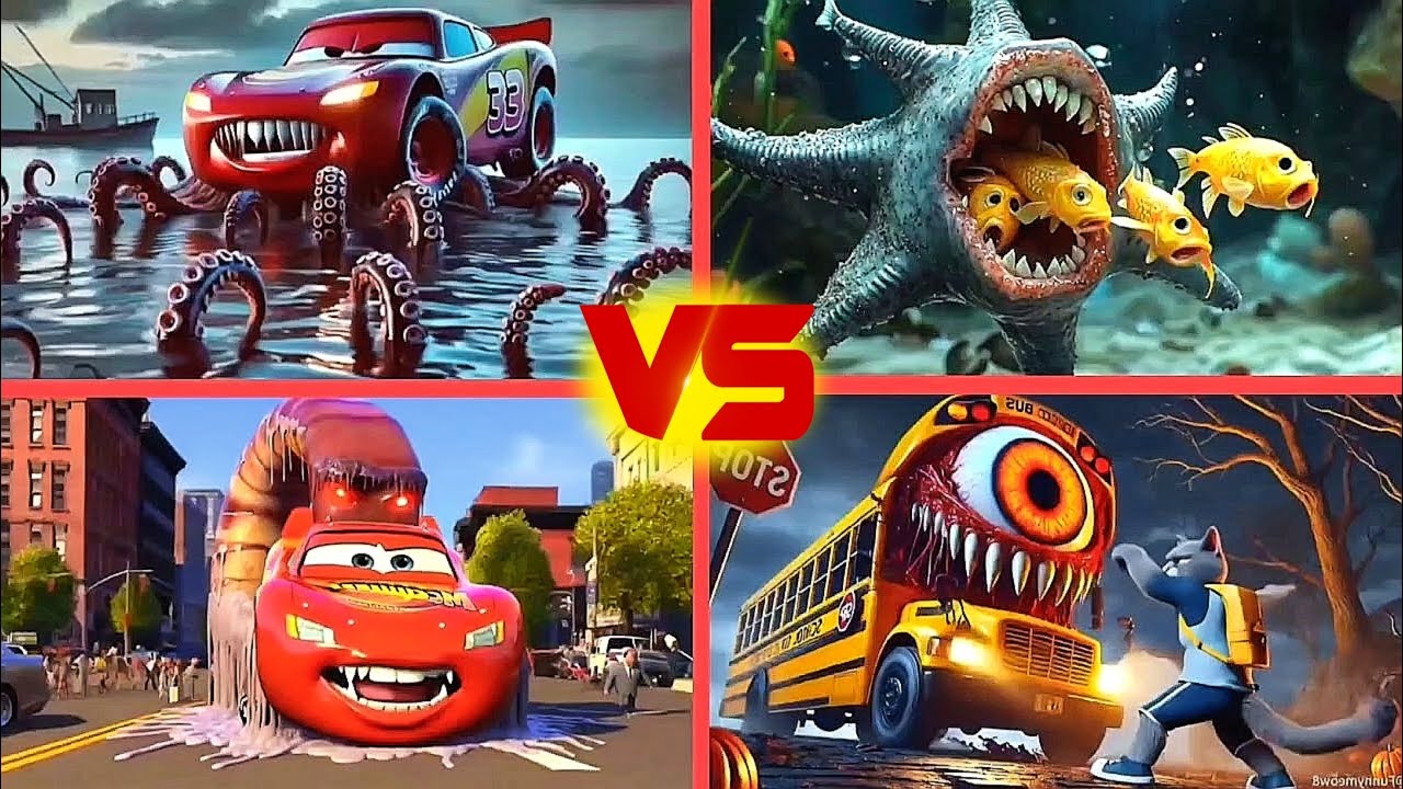 McQueen Octopus 🆚 Hungry Star Eater 🆚 McQueen EXE 🆚 School Bus Monster Tiles Hop EDM Rush