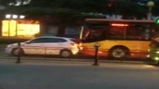 This Bus Is A Total A-Hole And Keeps Ramming A Car