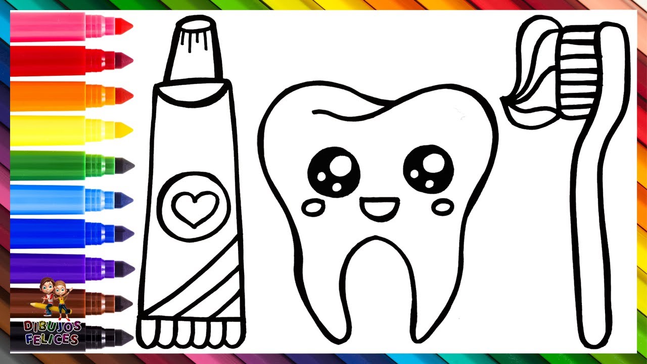 Dibujo de Diente y cepillo de dientes de dibujos animados para colorear  Dibujos  para colorear imprimir gratis