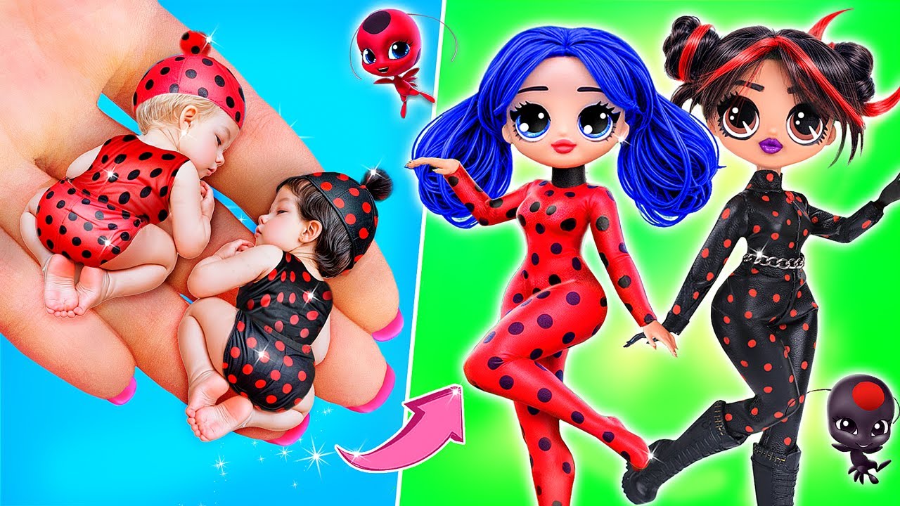 Леди Баг & Темная Леди Баг Растут Вместе / Поделки для кукол ЛОЛ ОМГ