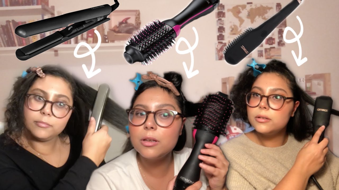 battle of the straightening devices *revlon hairdryer* VS *amika brush* VS *classic straightener