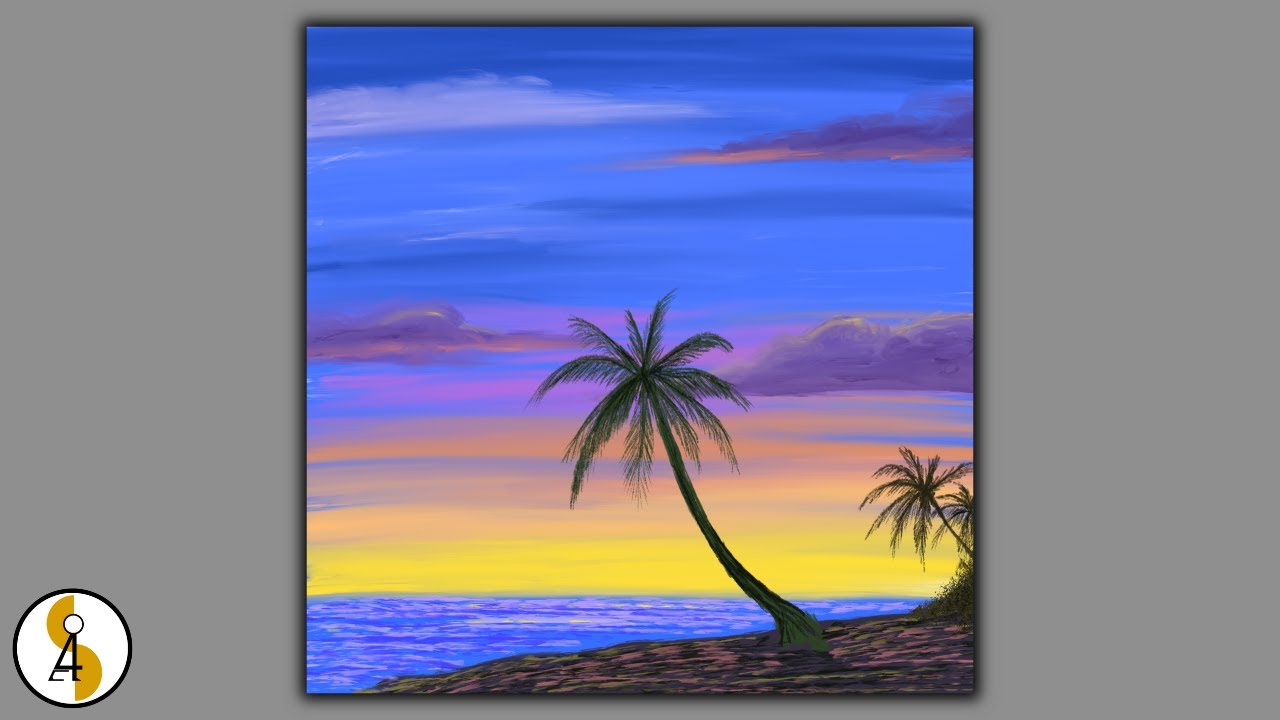Sunset / Palm tree / Beach Landscape Painting / Relaxing / Procreate ...