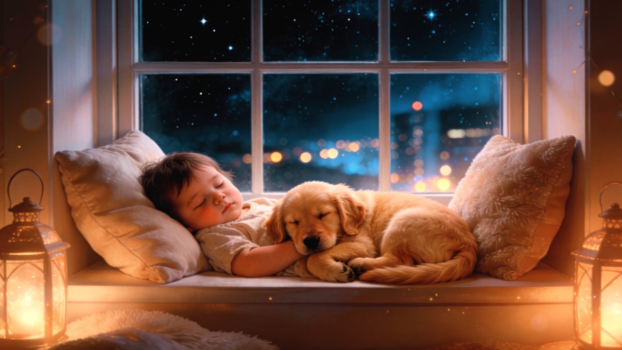 Baby Sleep Music • Peaceful Lullaby with Golden Puppy by Starry Window | ønebaby