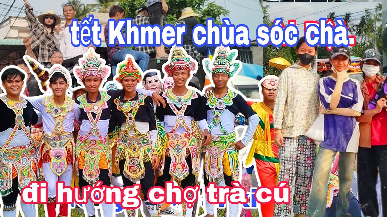 Chùa sóc chà diễu hành qua chợ trà cú.. tết Khmer chôl chnăm thmây.