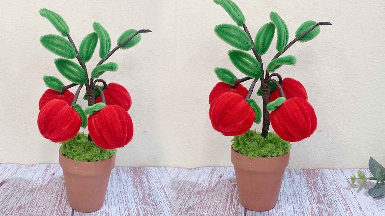 DIY Apple With Pipe Cleaner | How to make an apple tree in a pot from pipe cleaner DIY Fuzzy Wire