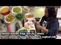 Chicken sesame soup, Celtuce, Chives pancakes, Spinach & Salmon | Taiwanese lunch