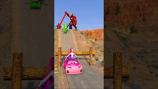 sahur &hulk &mario &spanch bob& venum $spiderman & sonic VS barbei Bollard Trap Crash – BeamNG.drive