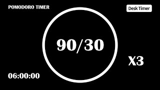 90/30 Pomodoro Timer (No Music) | 3 X 90min | 6 hour Pomodoro Timer