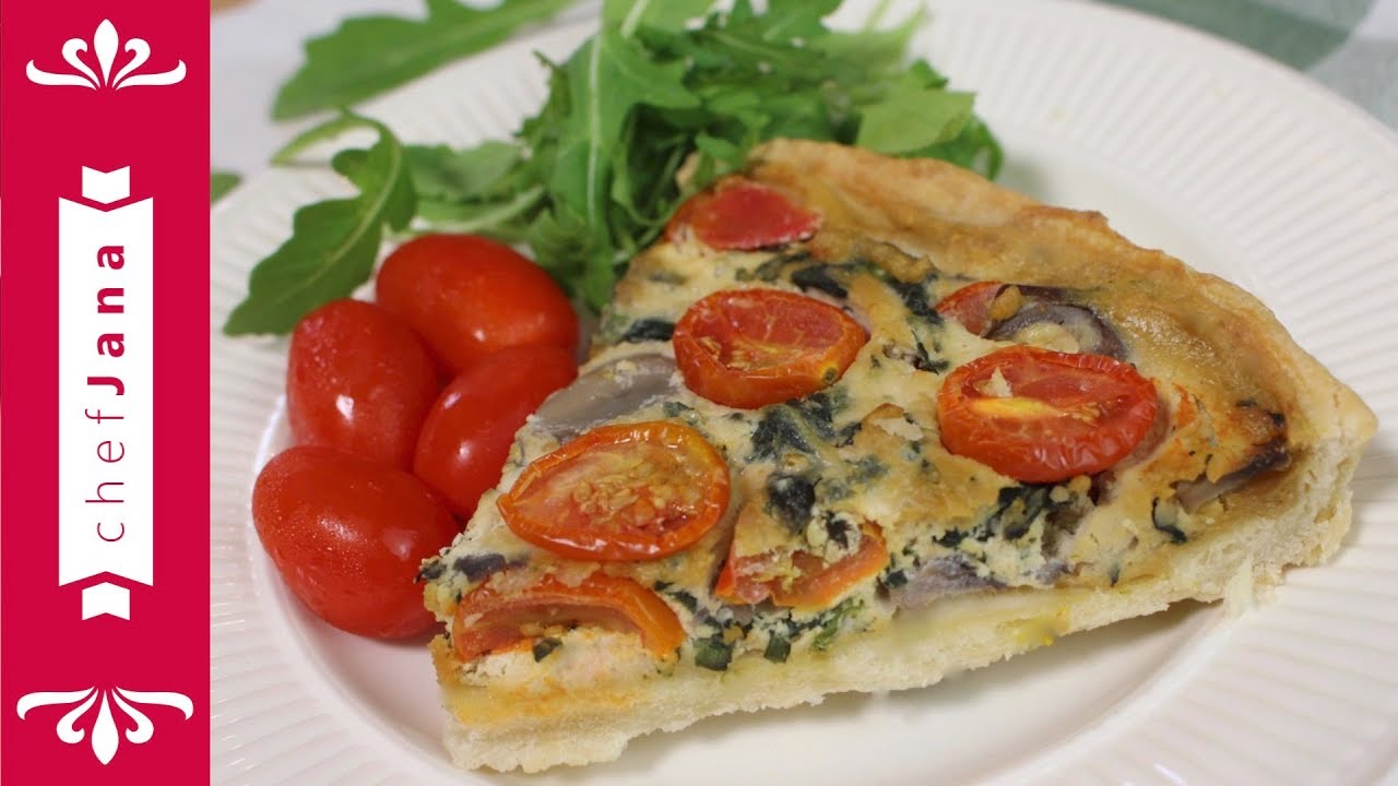 Vegan spinach tomato basil and tofu quiche