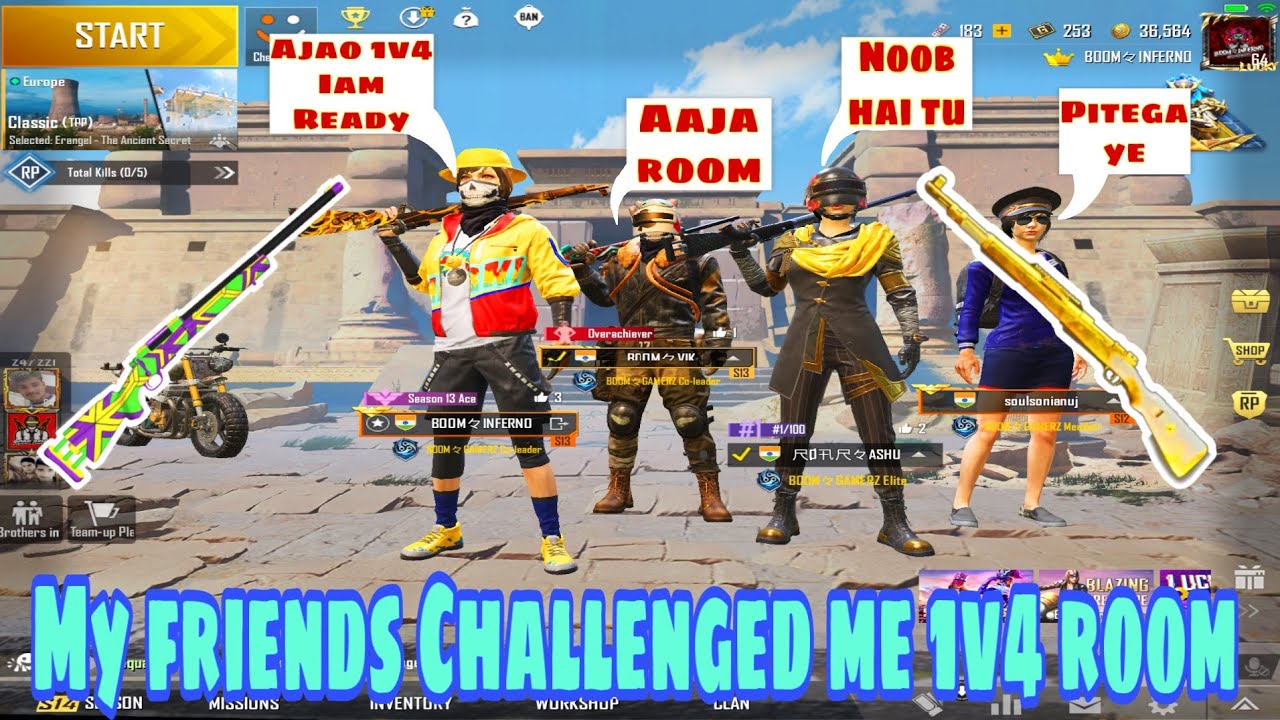 My Teammates Challenged me 1vs4 TDM Room | Pubg Mobile 1vs4 gameplay ...