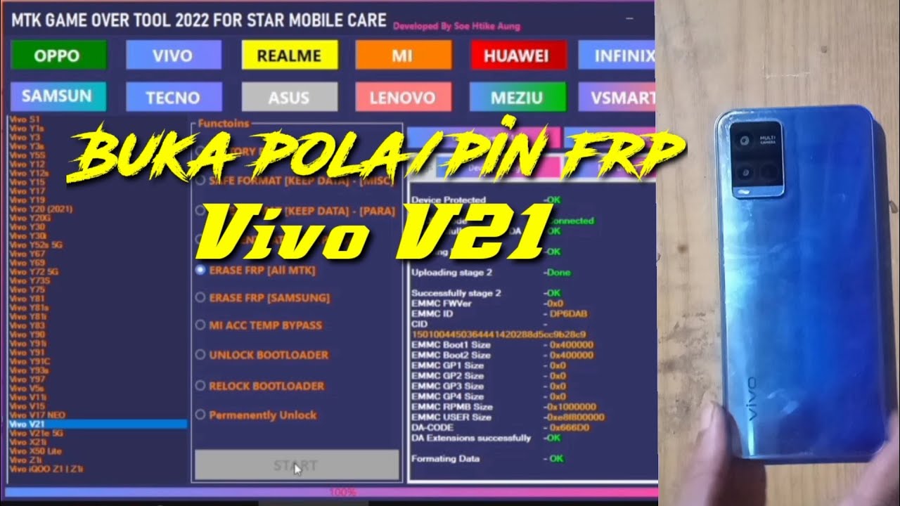 Hapus pola/pin frp Vivo V21 mtk game Over tool 2022